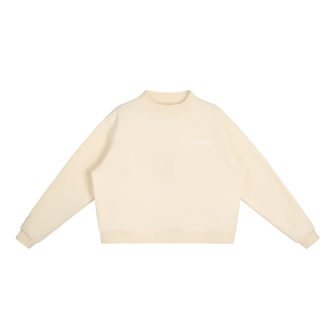 Oversized Fleece Mock-Neck Crew Sweatshirt - Beige
