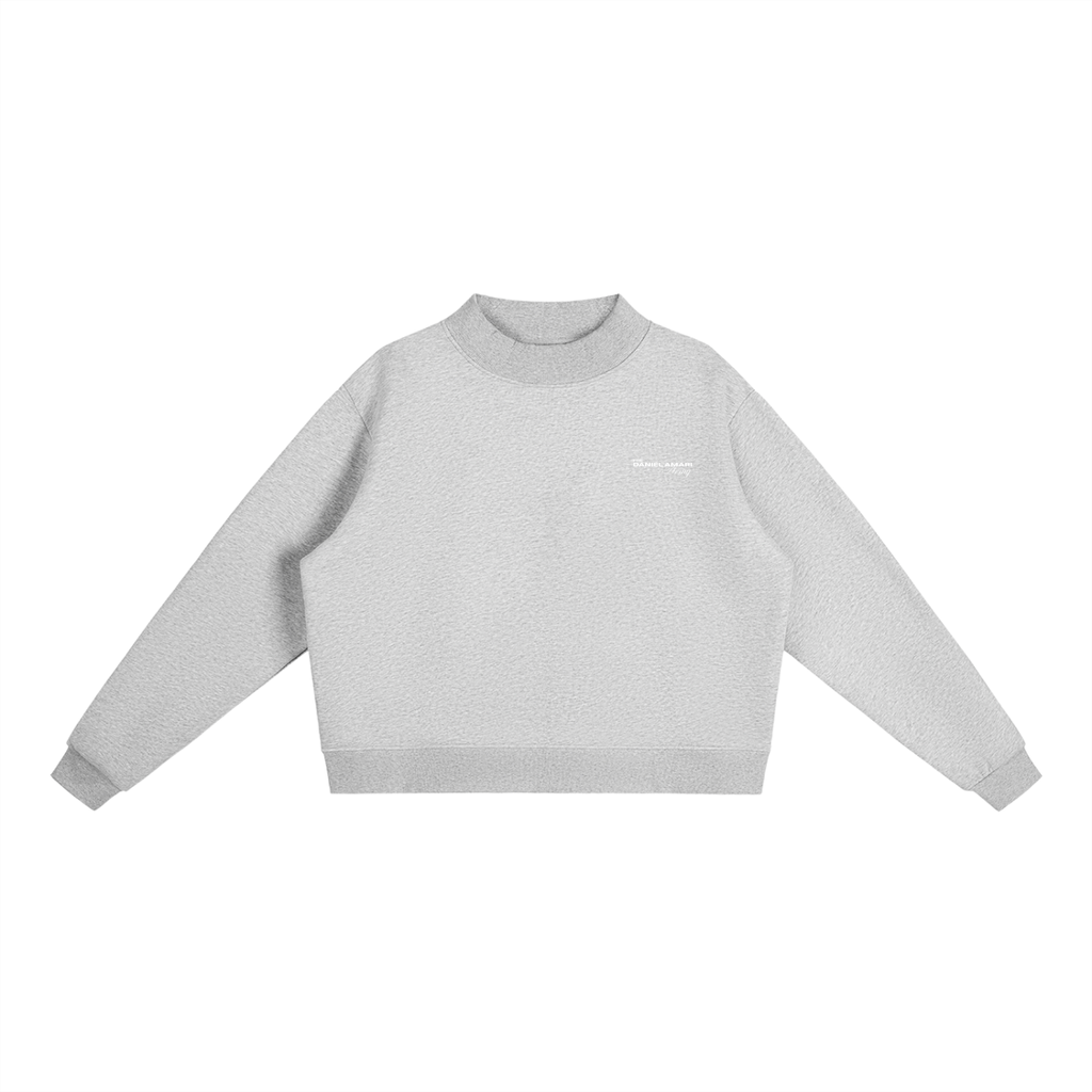Oversized Fleece Mock-Neck Crew Sweatshirt - Grey Marle