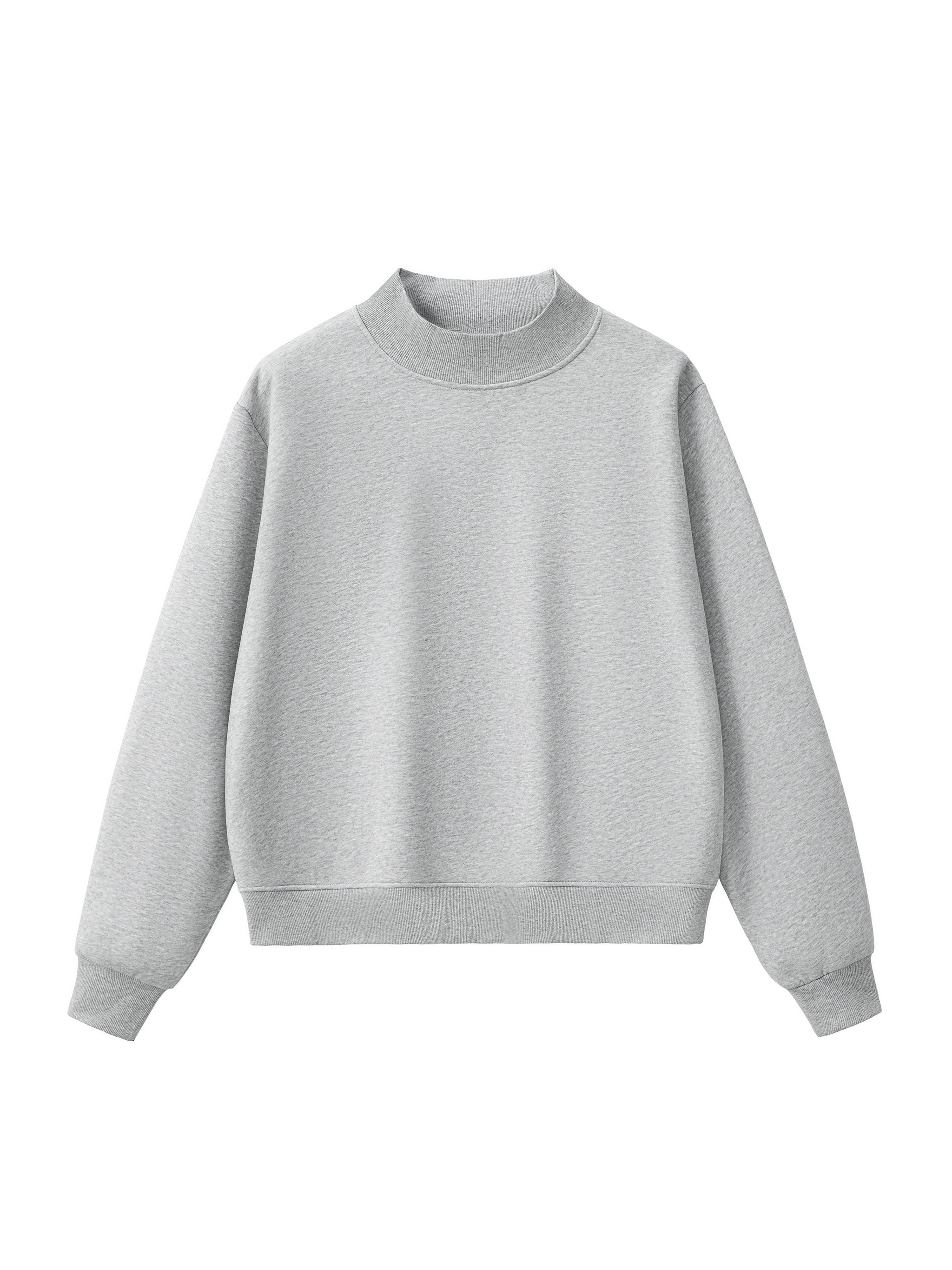 Oversized Fleece Mock-Neck Crew Sweatshirt - Beige