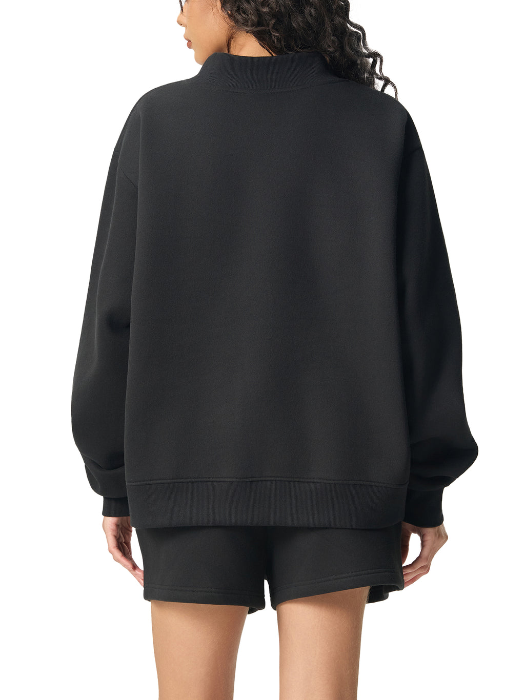 Oversized Fleece Mock-Neck Crew Sweatshirt - Butter